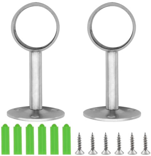 CEEYSEE 2PCS Closet Pole Sockets 32mm Stainless Steel Curtain Rail Brackets with Screws Wardrobe Rail Rod Support Socket Flange Rod Holder for Curtain and Storage Rod (32mm/FLZ)