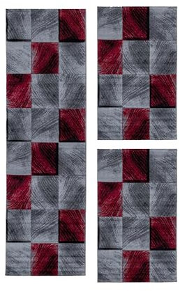 Carpetsale24 Bettumrandung Schlafzimmer 3 teilig Kurzflor Teppich Rot Bettvorleger Schlafzimmer Bettset: 2 St. 80x150 cm | 1 St. 80x300 cm - Flauschiger Teppich Läuferset Weich Moderne Design