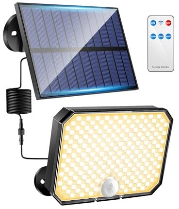 One Fire Solarlampen für Außen, 190 LED 3000k Warmes Licht Solarlampen für Außen mit Bewegungsmelder,3 Modi Solarleuchten für Außen, IP65 Wasserdicht Solarlampen für Außen Garten mit Fernbedienung
