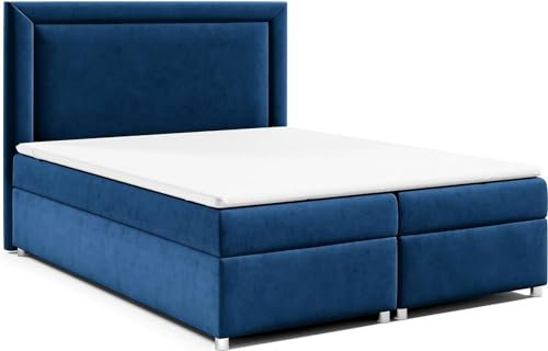 Best For Home - Trinity K-3 Boxspringbett 160x200 cm mit Stauraum – H3-Festigkeit, 7-Zonen-Matratze (18 cm), 7 cm Schaum-Topper, Weicher Trinity-Stoff, Robustes Design | Gepolstertes Doppelbett