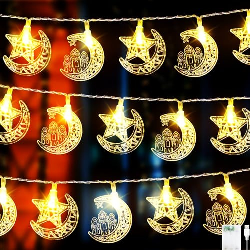Pipiruew Ramadan Lichterkette, 4 m, 20 LEDs, Ramadan Eid, muslimische Lichter Ramadan, Mondschloss, Dekoration Ramadan für Schlafzimmer und Garten Party Dekoration