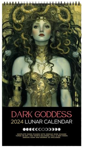 Dark Lunar Calendar, Dark 2024 Calendar, Dark Kalender, Gothic Pagan Room Calendar Dark Aesthetic Art Calendar for Friends and Greek Mythology Lovers
