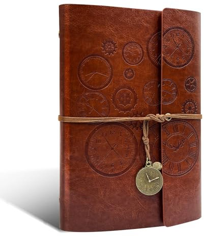 PU Leder Tagebuch, A5 Notizbuch, Vintage Skizzenbuch, Nachfüllbar, Bullet Journal Ringbuch, Dickes Papier Blanko, Reise-Notizbuch, Softcover 23.4cm x 16.5 cm (Braun)