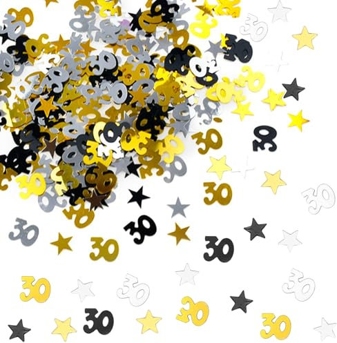 ALEGRE Streudeko 30 Geburtstag Deko Konfetti Gold,Deko 30 Geburtstag Frau Mann,500 Stk Konfetti 30. Geburtstag Deko Schwarz,Tischdeko 30 Geburtstag Frauen Männer,Geburtstagsdeko 30,30er Luftschlangen