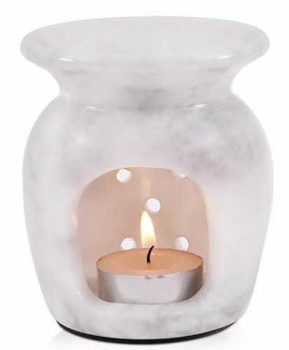 Radicaln Marble Oil Burner 4 Inches White Handmade Aromatherapy Diffuser for Home Office, Modern Candle Wax, Essential Oil & Wax Warmer