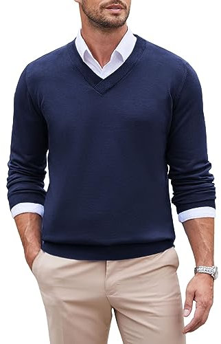COOFANDY Men's Sweater V Neck Knitted Jumper Regular Fit Pullover Comfort Fit Jumper Casual Business Sweatshirt Winter Sweater Solid Color Knitwear Basic Tops Navy Blue XXL