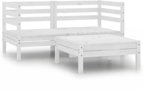 QZZCED Garten-Couch-Set Gartenmöbel-Sets Balkonmöbel-Sets Terrassenmöbel 3-TLG. Garten-Lounge-Set Massivholz Kiefer Weiß für Gärten, Terrassen, Balkone