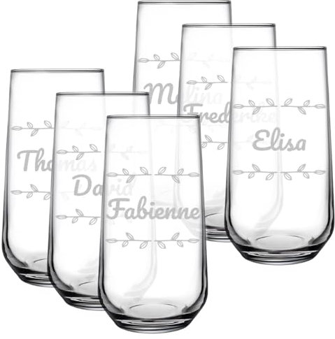 polar-effekt Set di 6 bicchieri da long drink, 470 ml, con incisione personalizzata, bicchieri da cocktail con nome, bicchieri per long drink, cocktail e acqua, senza BPA