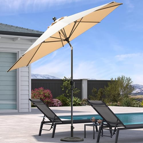 PURPLE LEAF Parasol de Jardin Exterieur Inclinable 300 cm, Parasol Balcon avec 8 Baleines et Mât Central en Aluminium Toile Protection UV pour Balcon Terrasse Patio, Kaki