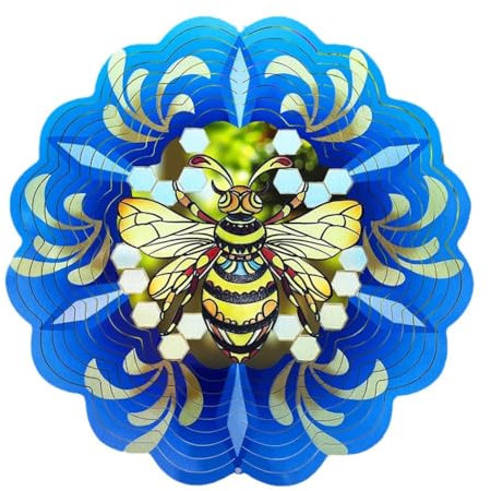 Eleqldwen Bee Wind Spinners 3D Hanging Wind Spinner Bee Ornament Gifts, Iron Wind Sculpture for Outdoor&Indoor Decor