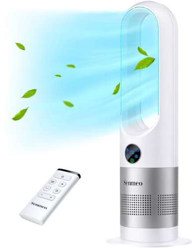 Senmeo Ventilateur Sans Pale, Ventilateur Colonne Silencieux, 8 Vitesses, Oscillation 90°, Minuterie 9 Heures, Grand Affichage LED, Ventilateur Tour pour Chambre à Coucher, Cuisine, Bureau