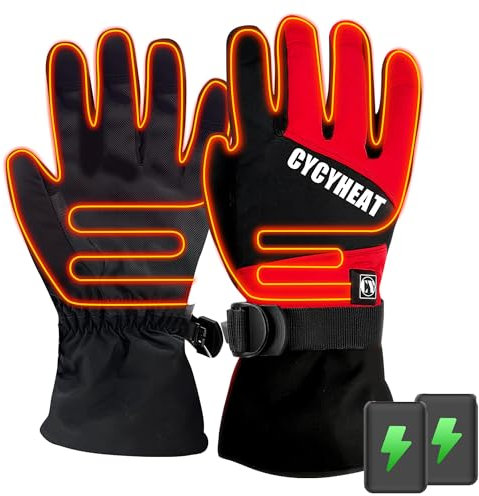 CYCYHEAT Kids Heated Gloves - Boys Waterproof Ski Heating Gloves with 2pcs DC 2700mAh Battery, 3 Heating Levels,Motorcycle Cycling (Black, L/XL)