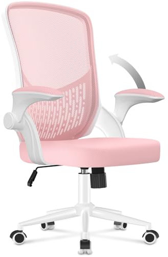 naspaluro Sedia da Ufficio: Sedia da Ufficio Ergonomica Con Braccioli Reversibili, Supporto Lombare, Seduta in Rete Traspirante Regolabile in Altezza, Adatta per L'ufficio Domestico,Rosa