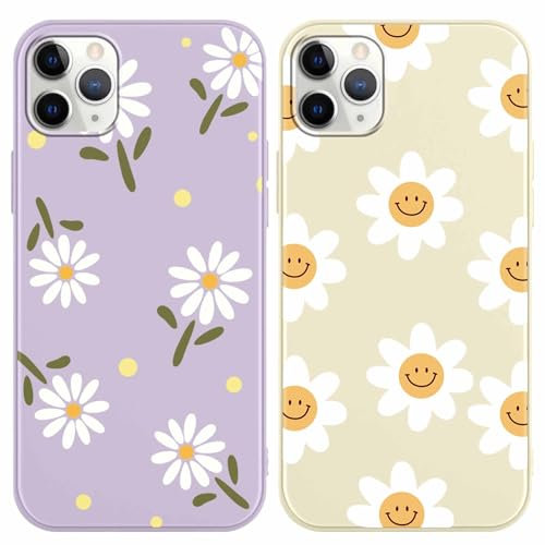Yoedge 2 Stück HandyHülle für iPhone 11 Pro Max Hülle 6,5, Mädchen Schutzhülle Blumen Muster Aesthetic Design,Frauen Geschenk Weich TPU Silikon Stoßfest Cover Case für iPhone 11 Pro Max, Lila Blume