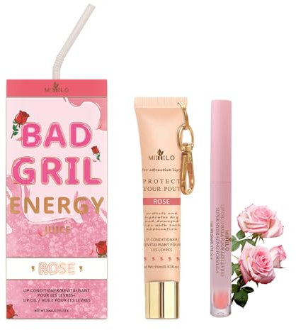 Moisturizing Lip Conditioner & Oil Duo Set,Hydrating and Nourishing Lips Oil Sets for Dry & Cracked Lips,with Vitamin E,Lip Care Gift Set For Her,Rose Flavours(One Size, Rose)