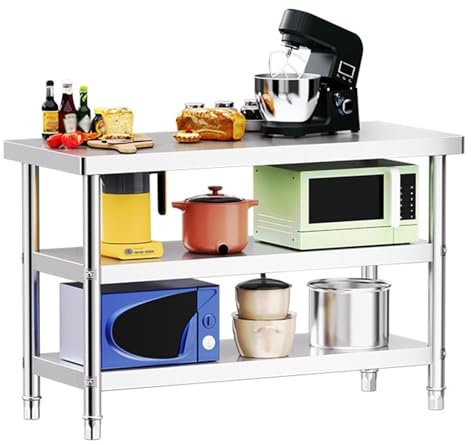 LYCDPYCD Multifunktionale Werkbank Mit Abgerundeten Ecken Regal for Küchenkochfelder Regal for Arbeitsplatten Multifunktionaler Vorbereitungstisch Aus Edelstahl Stabiler Metalltisch