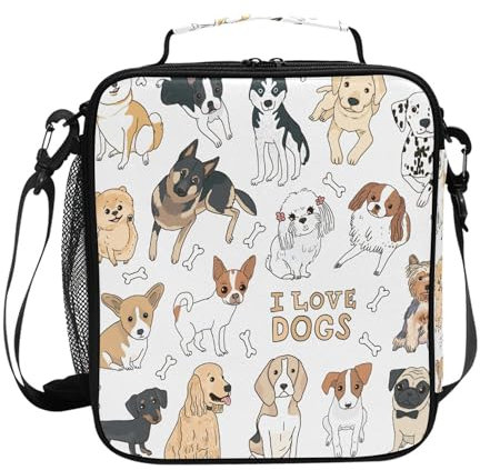 ALAZA Lunch Bags for Boys Girls, Pets of Dogs Reusable Insulated Lunch Box Thermal Meal Tote Kit, Lunch Cooler Bag Organizer with Adjustable Shoulder Strap
