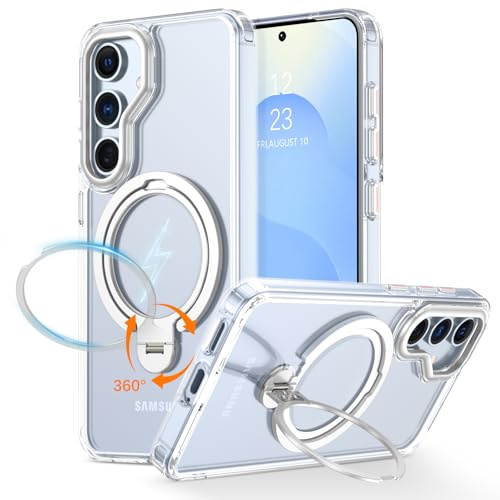 YINLAI für Samsung Galaxy S25 Hülle mit Top 360° Ständer Ring Kompatibel mit Magsafe,Magnetisch Militärschutz,Matt Rückseite Case Cover HandyHülle für Samsung Galaxy S25 6.2,Transparent Klar
