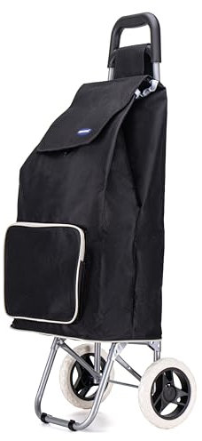 Lightweight Aluminium Shopping Trolley on Wheels - 59L Capacity, Durable, Easy to Maneuver & Fold for Convenient Storage – Ideal for Groceries, Laundry, and Errands (Black)