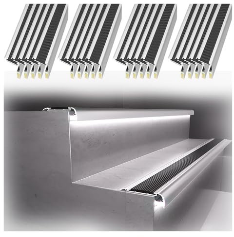 Treppenkantenstreifen aus Aluminium, rutschfest, L-Form, für LED-Streifen, 122 cm lang, 90 x 180 cm, Übergangsstreifen für Treppenstufenschutz, 20 Stück