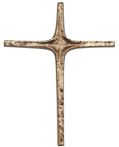 Herzmensch Modernes Wandkreuz gold aus massiver Bronze 18 x 23 cm als Hauskreuz und Segnungskreuz von Christoph Fischbach zum Aufhängen