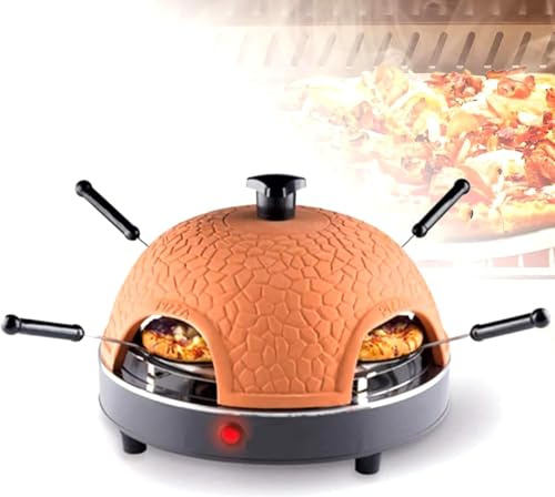 Electric Pizza Oven, Mini Pizza Bake Oven with Terracotta Dome, 10-Minute Quick Cooking for 4 Person, Makes Mini Pizzas of Various Flavors