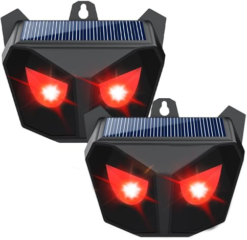 LOFFU Animal Repeller(Pack of 2),Solar Nocturnal Animal Repeller with Two Red Flashing Lights,Water Repellent Repeller for Cats Dogs Foxes Birds Skunks