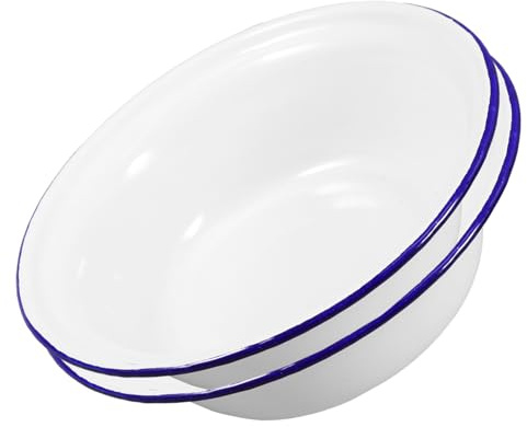LIGIGWASH Emaille Schüssel, 0,5 L, aus Metall, Stapelbar | Weiße, Glänzende Ausführung mit Rand, für Suppe und Desserts, im 2 Stück-Pack für Buffet oder Alltag