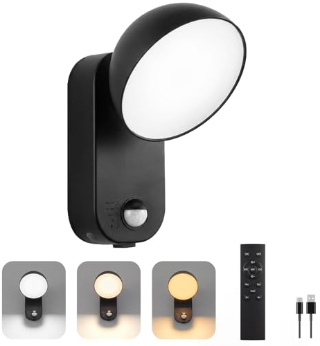 NIORSUN Lampada Esterna con Sensore di Movimento – Batteria 10000mAh Ricaricabile, 4 Modalità & Regolabile, IP65 Impermeabile, Faretto LED da Esterno per Veranda, Garage, Parete, Giardino(1 pezzo)