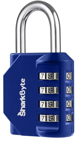 SharkByte Heavy Duty Combination Padlock – 4-Digit Weatherproof Outdoor Lock with Stainless Steel Shackle, Anti-Rust Resettable Code for Gym, School, Locker, Shed, Toolbox, Gate & Warehouse - Blue