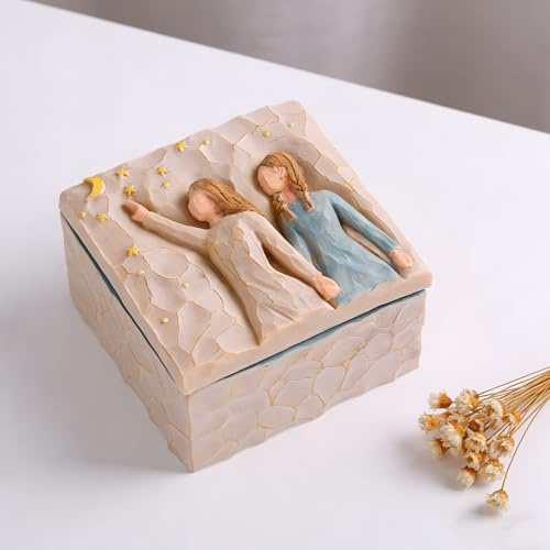 February Roses Friendship Keepsake Box - Sentimental Gift For Best Friend, Meaningful Sister Present, Unique Hand-Painted Memory Box For Jewelry & Trinkets (Let's watch the stars together)