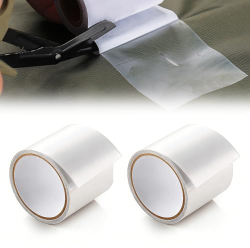 Udbrud 2 Roll Markise Reparaturband, 5m*8cm Transparentes Klebeband, Wasserdichtes Klebebandgewebe Abdichtband Gewebereparatur Planen Reparatur Set für Zelt Sonnenschirm Abdecktuch