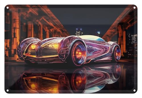 Wallario Blechschild Wandbild aus Metall Lichtspiel-Roadster - 20 x 30 cm in Premium-Qualität: Brillante Farben