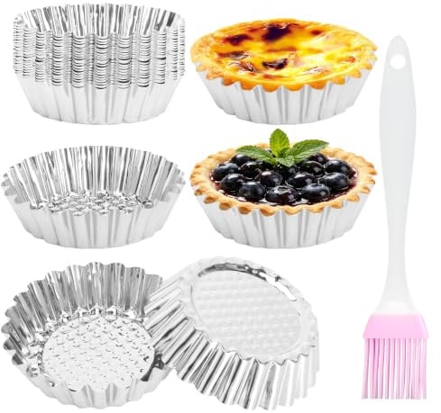 YPLANGENT 20 Pièces Moule Tartelette, Mini Moule a Tartelette, Moule a Tartelette - Inox 430 avec Pinceau pour Quiche et Petit Moule a Tarte