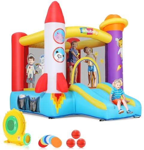 Hüpfburg für Kinder 3+, Astronaut & Rakete Aufblasbare Springburg mit Gebläse, Kinder Hüpfhaus, Außen-/Innenbereich, Geburtstagsgeschenk für Kinder