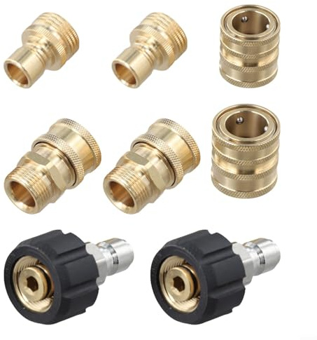 Kit adattatore idropulitrice in ottone in acciaio inox da 8 pezzi con giunti a sgancio rapido per M22 3 oltre 8 e 3 oltre 4 raccordi - Connettori a tenuta stagna da 5000 Psi per applicazioni