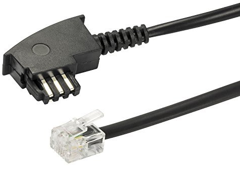 ecabo 10097 10m Telefonkabel für Import Telefon – Euro-Belegung – TAE-F Stecker auf RJ11-Stecker – Anschluss-Kabel – Westernstecker – 4adrig – Flachkabel für Telefon AB FAX Modem – schwarz