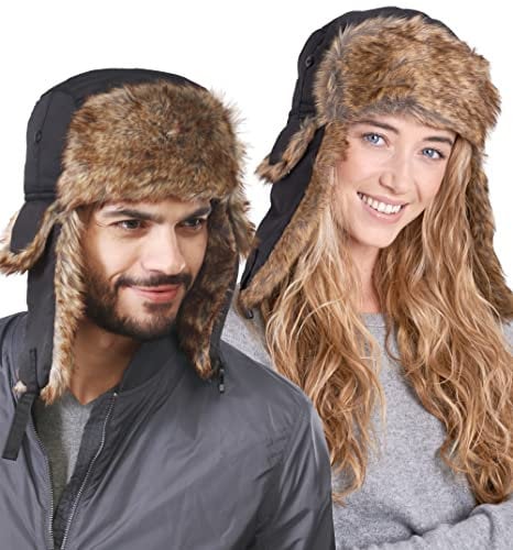 Tough Headwear Ushanka Mütze mit Ohrenklappen - Russische Mütze aus Kunstfell - Fliegermütze Herren - Russen Mütze Fellmütze Damen - Winterkappe Trapper Mütze Uschanka