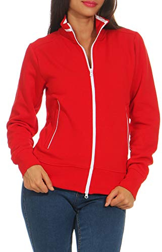 Mivaro Damen Sweatjacke ohne Kapuze mit Stehkragen Freizeitjacke XS - XXL | tailliert, langer Reißverschluss, Fleecefutter, Baumwollmix 300 g/m2, Rippbündchen, Reißverschlusstaschen, Übergangszeit