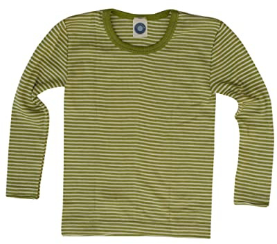 Cosilana, Kinder Unterhemd Langarm, 70% Wolle (kbT), 30% Seide (Streifen Grün, 152)