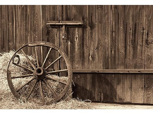 YongFoto 3x2m Foto Hintergrund Barn Straw Hay Bale Oldtimer Räder Grunge Holz Plank RIC Autumn Interior Fotografie Hintergrund Fotoshooting Portraitfotos Party Kinder Hochzeit Fotostudio Requisiten