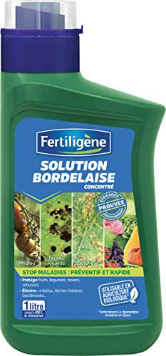 FERTILIGENE FSOBOR1 - Solution Bordelaise Liquide Concentrée 1 L - A base de cuivre liquide - Prévient et soigne les maladies sur potager, fruits et légumes -Anti mildiou- Jusqu’à 400 L de préparation