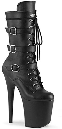 Pleaser Damen FLAMINGO-1053 Plateau High Heels Stiefelette Lederimitat Schwarz 38 EU