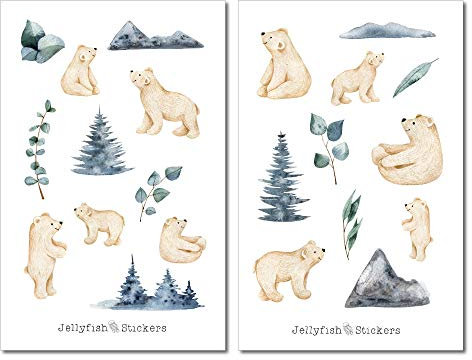 Eisbären Sticker Set | Journal Sticker | Planersticker | Aufkleber Weihnachten | Sticker Winter, Wald, Tiere