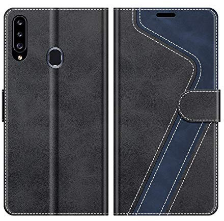 MOBESV Coque pour Samsung Galaxy A20S, Housse en Cuir Magnétique Fonction Stand Étui pour Samsung Galaxy A20S, Élégant Noir