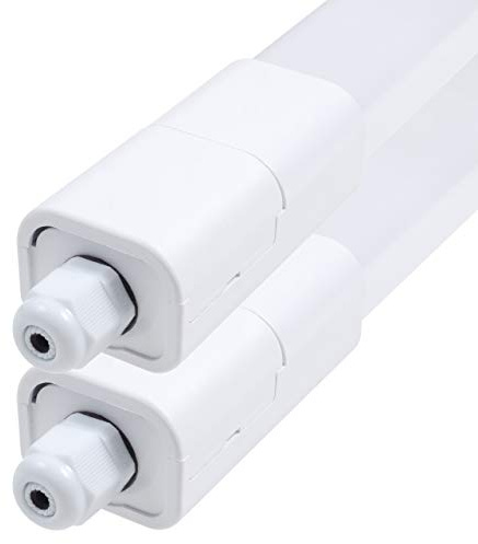 proventa® Slimline-Feuchtraumleuchte IP65 mit integriertem LED-Leuchtmittel, 2 Stück, 66 cm, 15W, 1.650 Lumen, 4.000 K, Kunststoff weiß