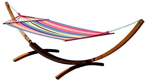 ALEOS. 400cm XXL Hängemattengestell Gestell aus Holz Lärche Dunkelbraun mit Stab Hängematte Rojo 120x200 cm