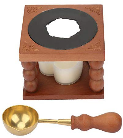 Wax Seal Warmer Melting Kit Vintage Wooden Wax Seal Furnace with 1 Melting Spoon 1 Candle Kit for Wax Sealing Stamp