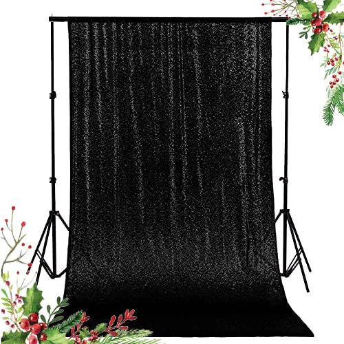 Paillettenfotohintergrund, 90 x 200 cm, schwarzer Glitzerhintergrund, Geburtstagsdekoration, Paillettenvorhänge, Partyhintergrund, Duschvorhang, Weihnachtshintergründe für Fotografie