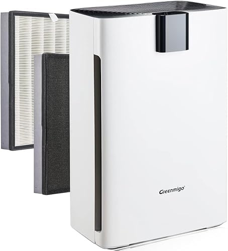 Greenmigo Purificatore d'Aria con 3 IN 1 Filtro Hepa Carboni Attivi Ionizzatore,Timer,320m³/h,60m²,4 Velocità di Ventilazione,Elimina Odori Cucina Fumo Polline Polvere Muffa Acari per Casa Ufficio